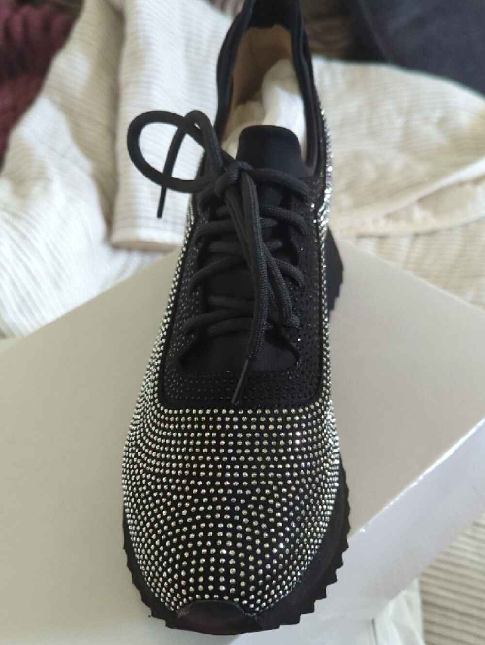 Black Crystal Embellished Platform Trainer - Picture 2 of 4
